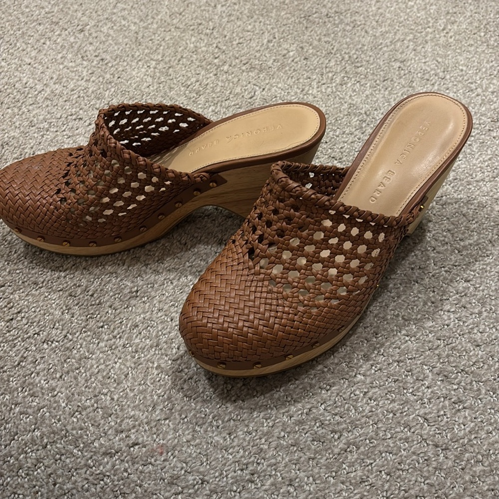 NEW Veronica Beard Hardie Woven Leather Clogs Hazelwood Brown 8 Boho Earthy - Picture 2 of 6